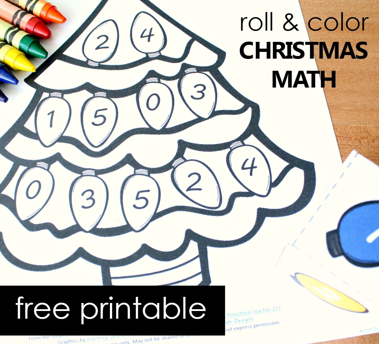 free printable christmas tree number matching math activity